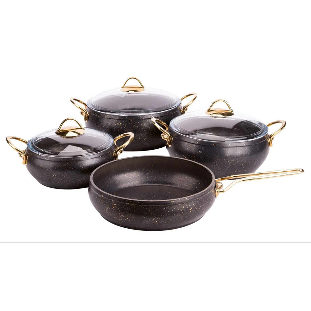 ÖZKENT K-540 GRANİT 4LÜ GÜVEÇ SET SİYAH ÇELİK KULP