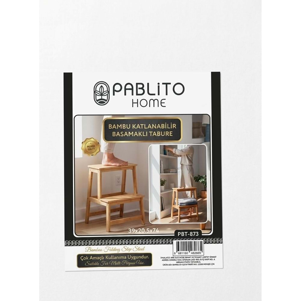 PABLİTO PBT-873 BAMBU KATLANABİLİR MERDİVEN TABURE 39X20,5X74 CM (6)