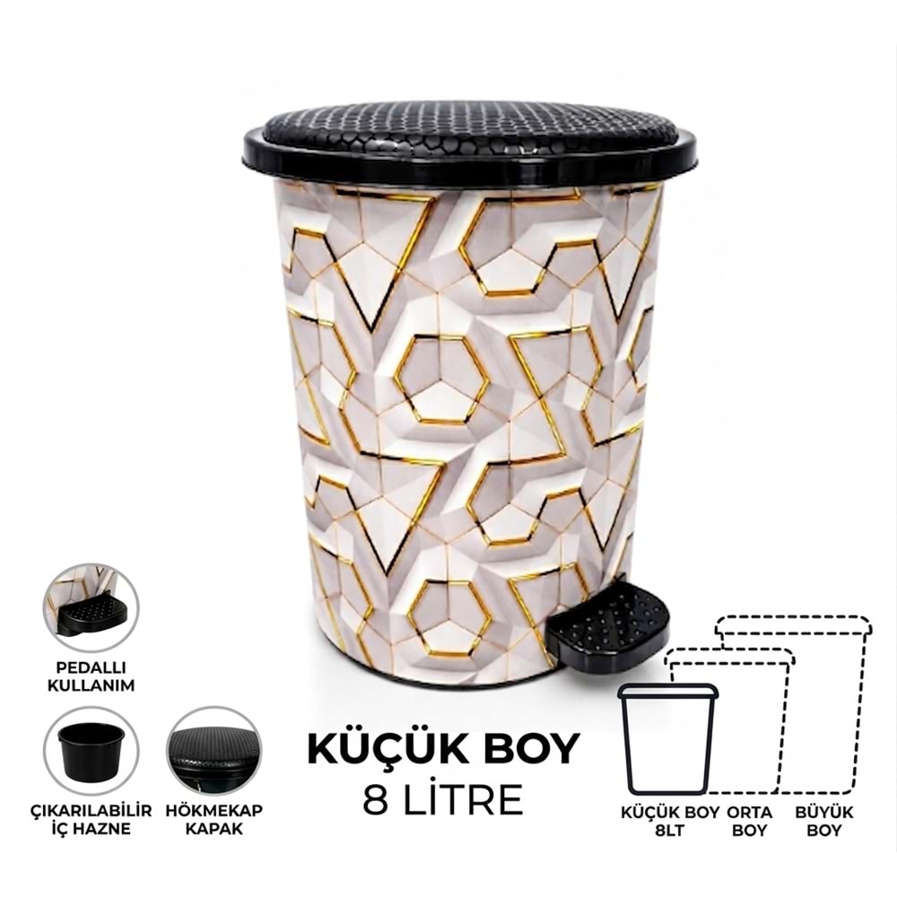 BABİL LİFE BLK-1208 PEDALLI ÇÖP KOVASI KÜÇÜK BOY PETEK GOLD 8LT (12)