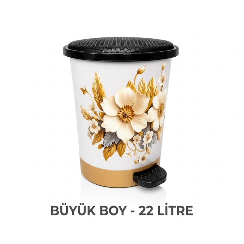 BABİL LİFE BLB-1404 PEDALLI ÇÖP KOVASI BÜYÜK BOY BEYAZ GÜL 22LT (4)