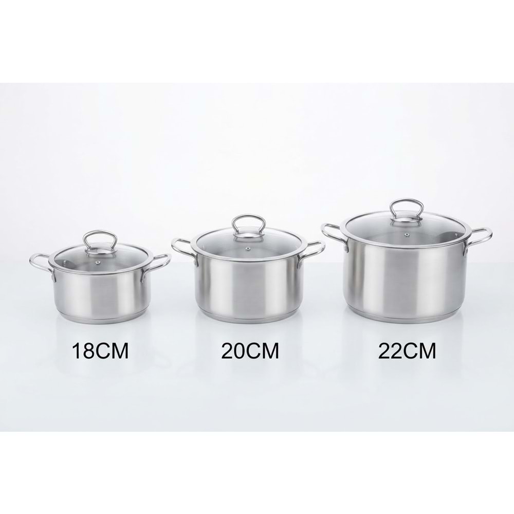 ELİF 18-20-22CM ÇELİK TENCERE SETİ CAM KAPAK 430 KALİTE (2)
