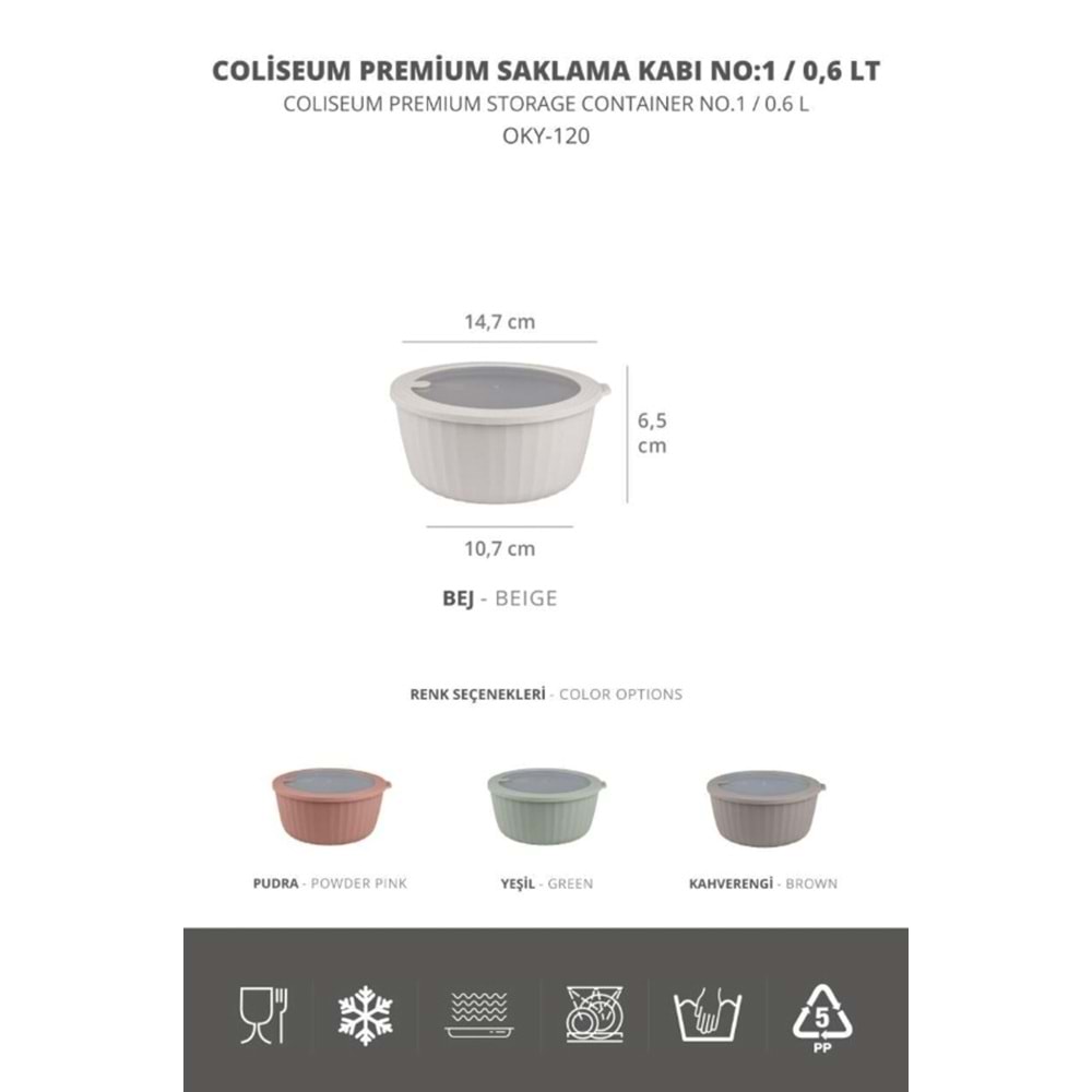 OKYANUS OKY-120 COLİSEUM PREMİUM SAKLAMA KABI NO:1 0,6LT (24)