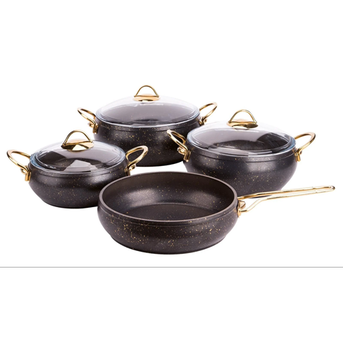 ÖZKENT K-540 GRANİT 4LÜ GÜVEÇ SET SİYAH ÇELİK KULP