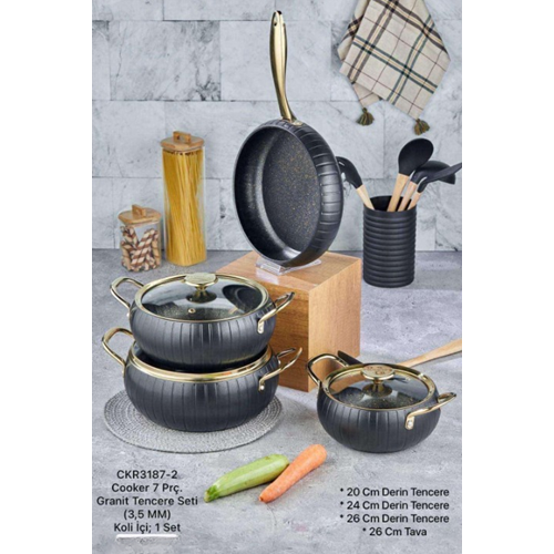 COOKER CKR3187-2 7 PARÇA GRANİT TENCERE SETİ SİYAH (1)
