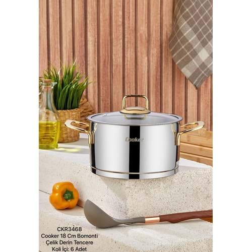 COOKER CKR3468 18 CM BOMONTİ ÇELİK DERİN TENCERE GOLD (6)
