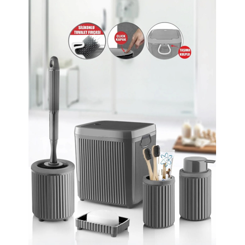 DECOREV DC-6804 BANYO SETİ LÜKS 5 PRÇ CLİCK KAPAK GRİ (12)