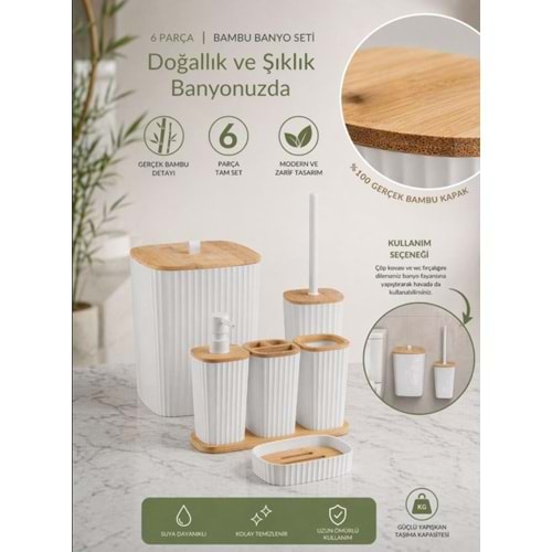 OKYANUS OKY-550-7-B SAFİR 6LI BANYO SETİ BAMBU/BEYAZ (8)