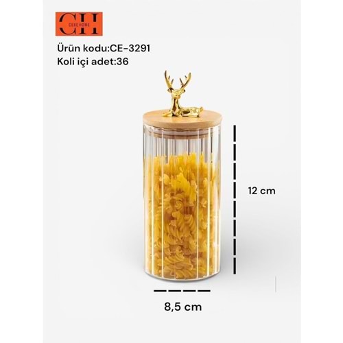CEBE HOME CE-3291 CAM KAVANOZ GEYİKLİ 600 ML 12X8,5 CM (36)