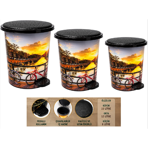 BABİL LİFE BL-1407 PEDALLI ÇÖP KOVASI 3 LÜ SET GÖLETLİ PARK (1)