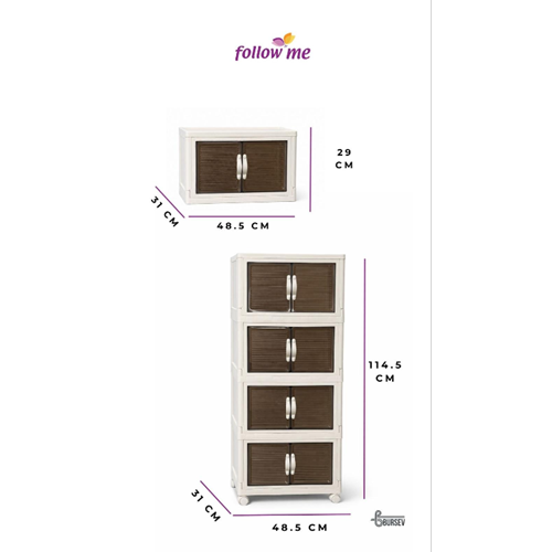 BURSEV 5149 04 MODÜLER TEKERLEKLİ 4-KATLI İSTİFLENEBİLİR DOLAP (220LT)