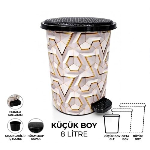 BABİL LİFE BLK-1208 PEDALLI ÇÖP KOVASI KÜÇÜK BOY PETEK GOLD 8LT (12)