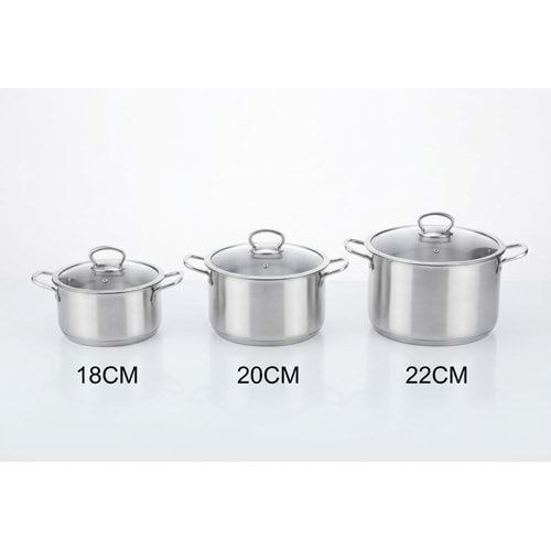 ELİF 18-20-22CM ÇELİK TENCERE SETİ CAM KAPAK 430 KALİTE (2)