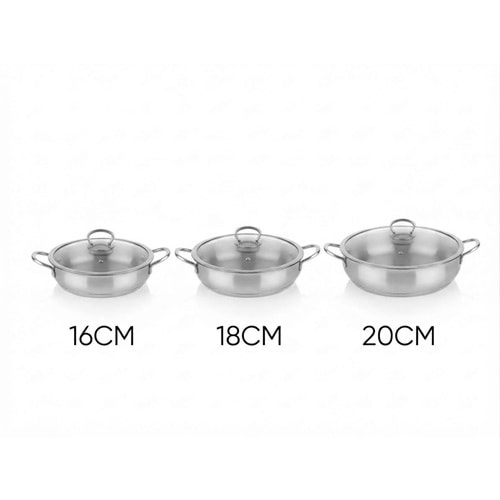 ELİF 16-18-20CM ÇELİK OMLET TENCERE SETİ CAM KAPAK 430 KALİTE (4)