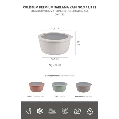 OKYANUS OKY-122 COLİSEUM PREMİUM SAKLAMA KABI NO:3 2,5LT (12)