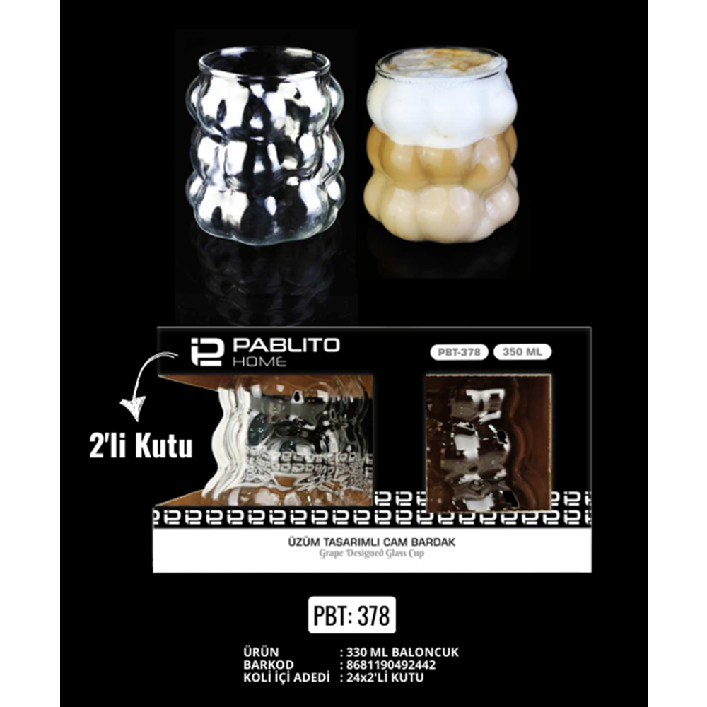 PABLİTO PBT-378 2'Lİ ÜZÜMLÜ CAM BARDAK (24)