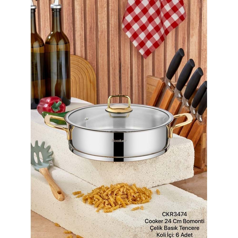 COOKER CKR3474 24 CM BOMONTİ ÇELİK BASIK TENCERE GOLD(6)