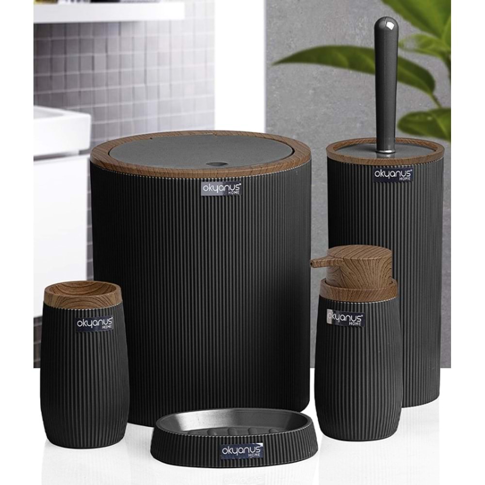 OKYANUS OKY-478-3-S BELLA 5Lİ BANYO SETİ AHŞAP/SİYAH (8)