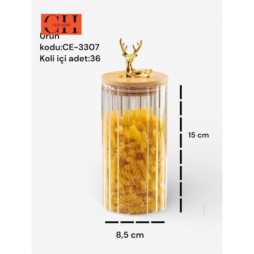 CEBE HOME CE-3307 CAM KAVANOZ GEYİKLİ 750 ML 15X8,5 CM (36)