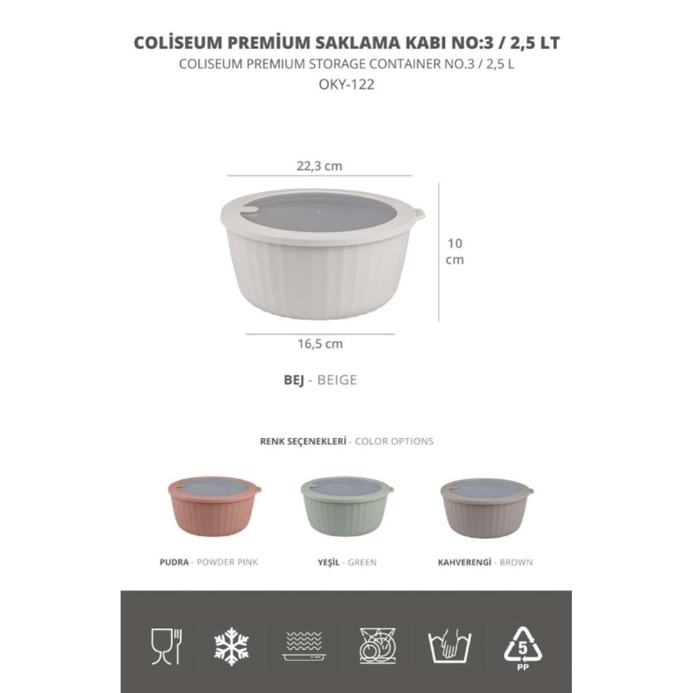 OKYANUS OKY-122 COLİSEUM PREMİUM SAKLAMA KABI NO:3 2,5LT (12)